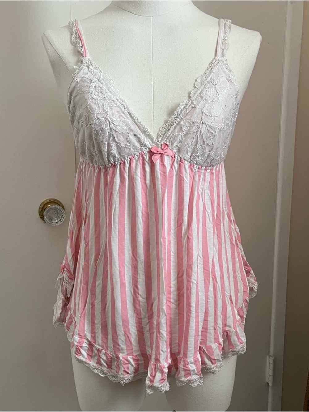 Victoria secret pink and white stripe and lace cami